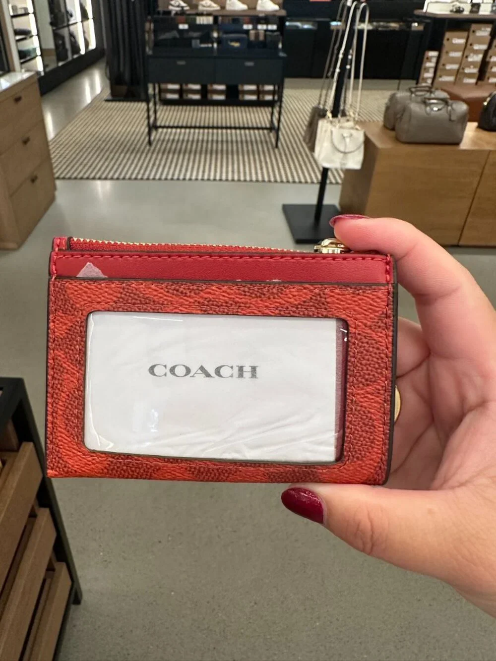 NWT! Coach CW870 Mini Skinny ID Case Signature Canvas IM/CRIMSON/Red/Gold